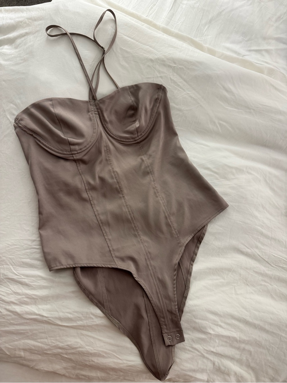 Zara Underwire Bodysuit with Thin Straps in Taupe